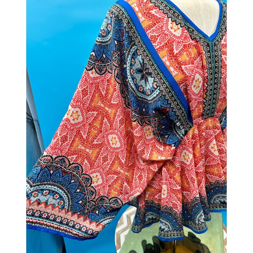 Anthro Flying Tomato Boho Paisley Mandala Kimono Sleeve Peplum Blouse XS - Picture 8 of 11